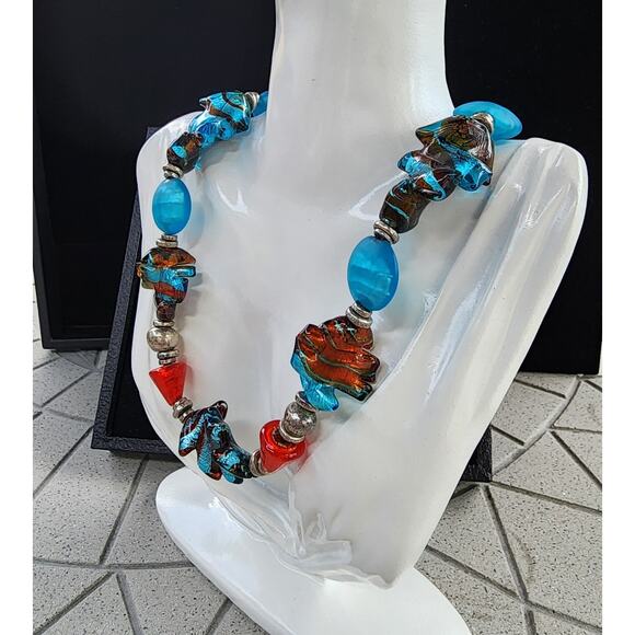 Vintage Chunky Murano Glass Lampwork Sculptural Beaded Necklace - Picture 7 of 11
